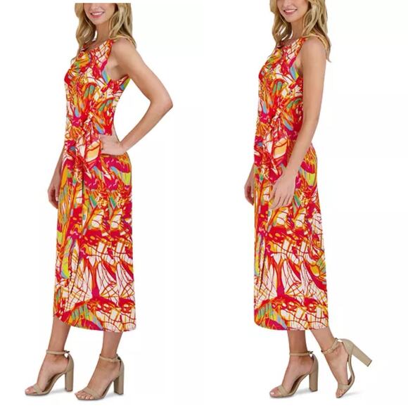 Signature by Robbie Bee Printed Sleeveless Faux-Wrap Dress 8 Tropical - Picture 1 of 16